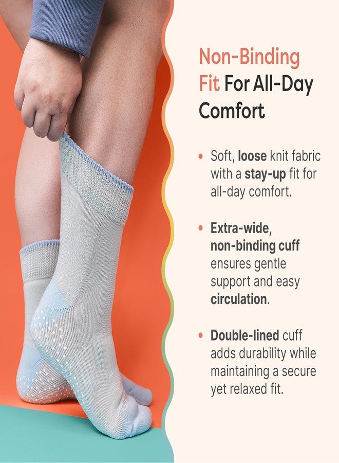 ZenToes Diabetic Socks for Women & Men | 2 Breathable Pairs with Arch Support | Non-Binding Cuff to Promote Circulation | Seamless Toe & Moisture Control Design | Large, Purple & Blue - Image 2
